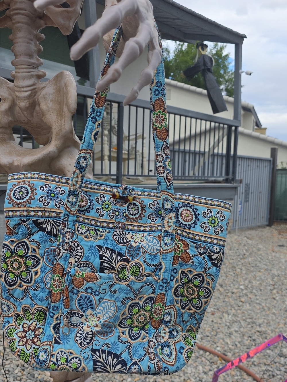 Vera Bradley Turquoise Floral Quilted Tote with Multicolor Accents